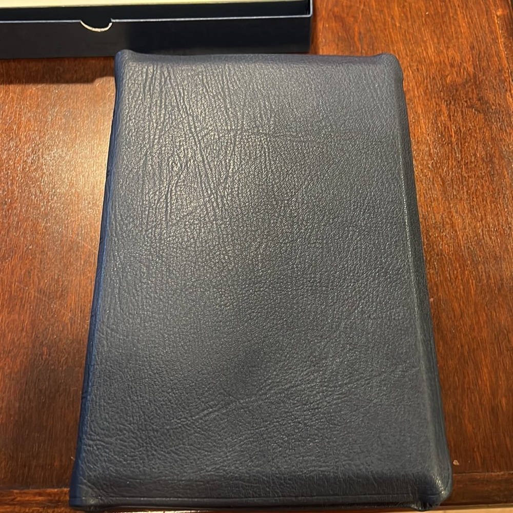 Allan Navy blue speckled edge ESV readers edition.